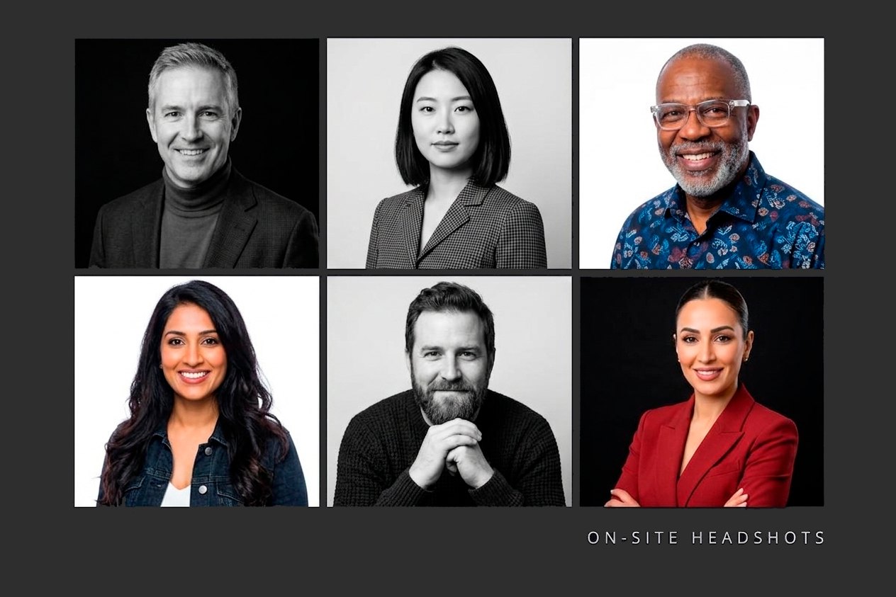 Cuadrícula de headshots corporativos on-site en blanco y negro y color